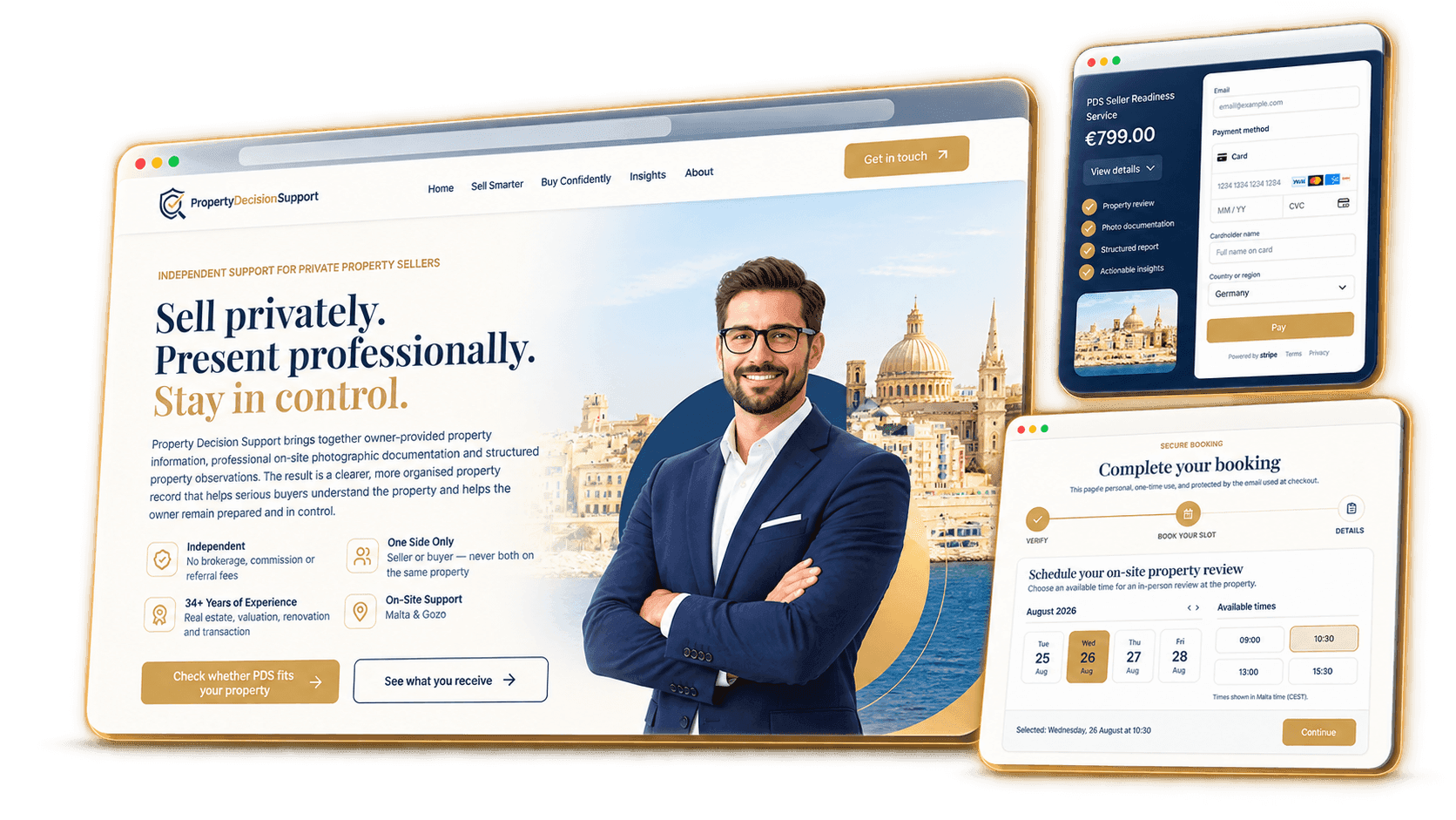Property Decision Support service platform showing service selection and booking preparation